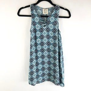 PPLA People's Project LA Girls Shift Dress Sleeveless Lace Up Geometric Blue M